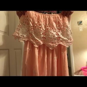 strapless ruffle & lace dress .